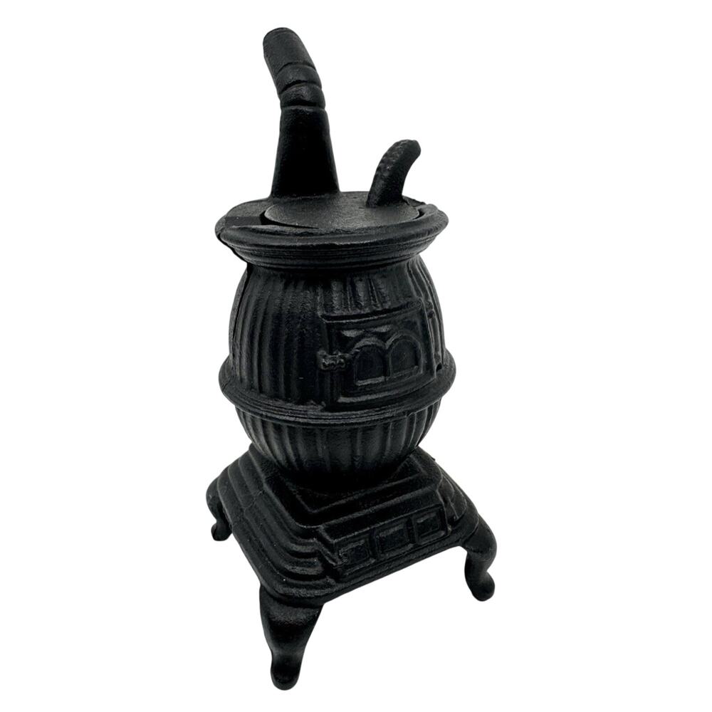 Vintage John Wright Cast Iron Amish Mini Lidded Pot Belly Stove with Lid 6" Tall
